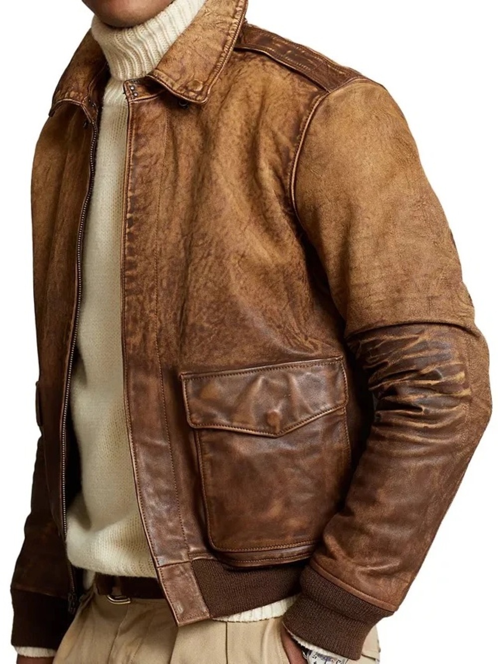 Polo Ralph Distressed Leather Lauren A-2 Flight Jacket XXL